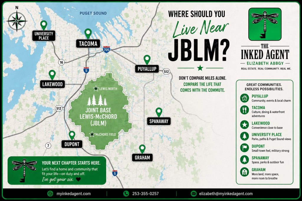 Map of communities to consider when PCSing to JBLM